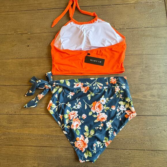 Tempt Me Women's Size Medium NWT Two Piece Swimsuit High Waist Halter Top - Picture 3 of 8